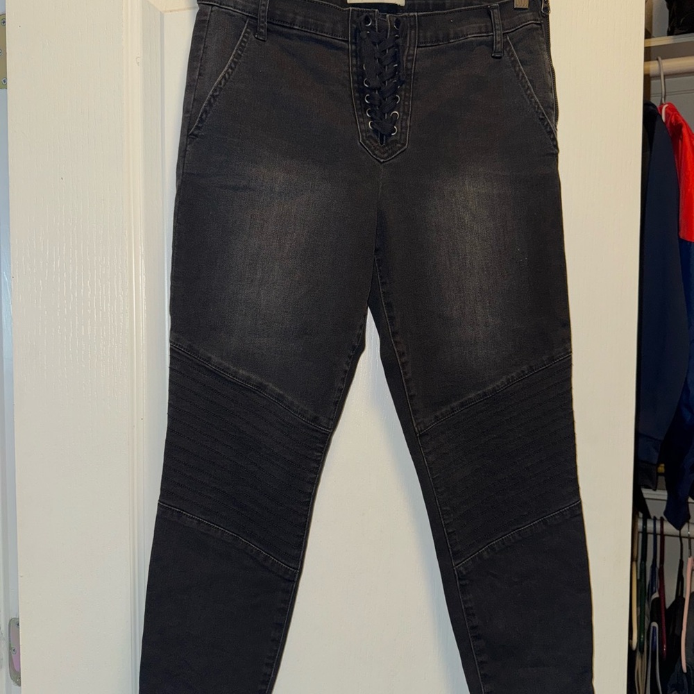 Black Lace-Up Women's Jeans